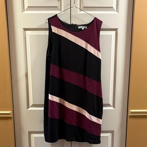 Cleo Petites - Black, Burgundy and Blush Striped Dress